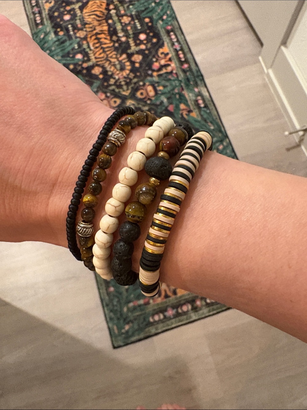 5-Piece Bracelet Stack - Black, Brown & Cream